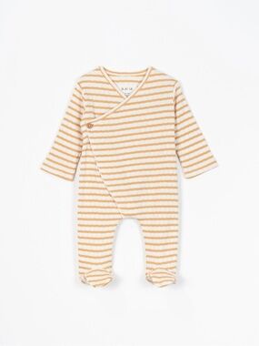 Play Up Yellow Stripe Wrap Button Footie Onesie Wee 4M 4 Months Sustainable